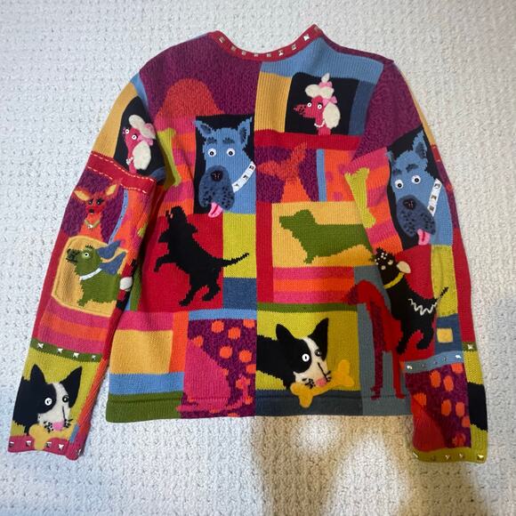 Fun Colorful Patchwork Colorblock Dog Susan Bristol Cotton Appliqué Sweater S - Picture 2 of 9
